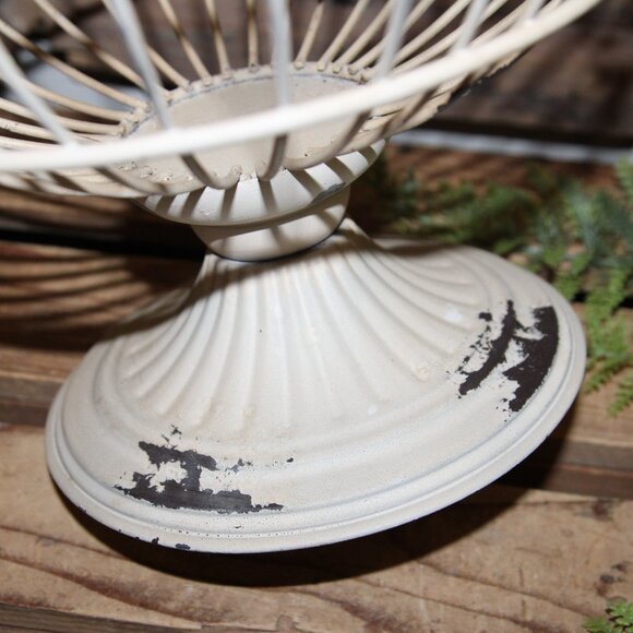 Large Taupe Beige Chippy Distressed Wrought Iron Pedestal Decor Dish Bowl - Picture 3 of 6